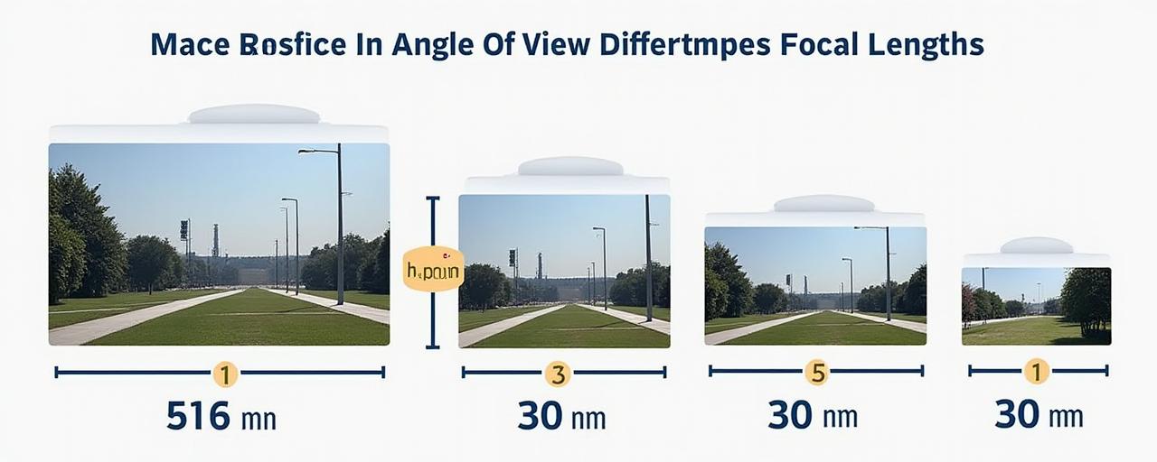 焦点距離の違いによる画角の変化を示す比較図