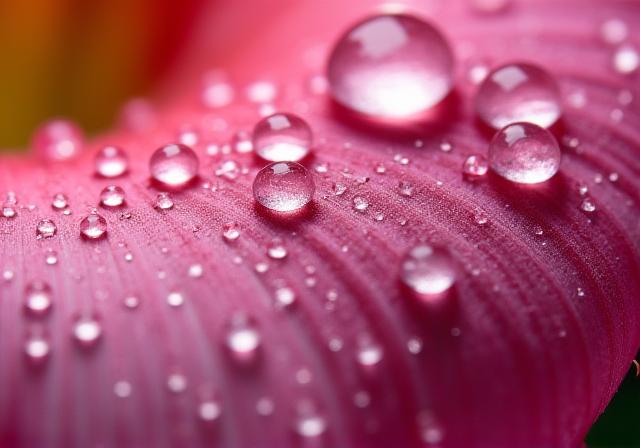 花についた水滴を写した美しいマクロ写真