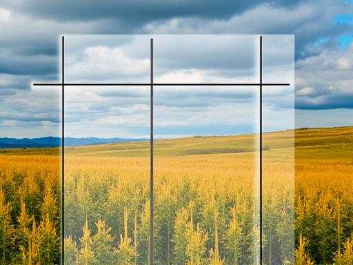 三分割法のグリッドを重ねた風景写真